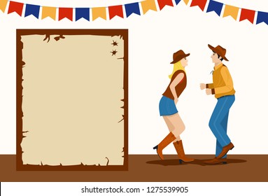 Cowboy and cowgirl dancing country western dance, Vector Illustration