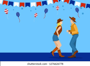 Cowboy and cowgirl dancing country western dance, Vector Illustration