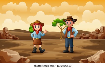 Cowboy and cowgirl in the desert
