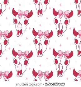 cowboy cowgirl Girly Pink Cow Skull Pattern with Bows for Western Style