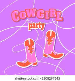 Cowboy Cowgirl Party Card Template Retro Wild West Party Invitation