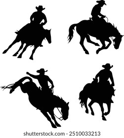 Cowboy and cowgirl rodeo vector silhouettes