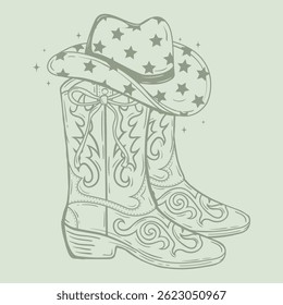 Cowboy Cowgirl wears boots with Hats. Wild west theme.