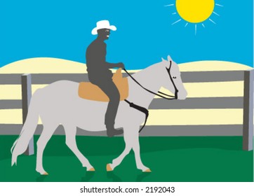 cowboy, cowherd, ranch, sun, horse