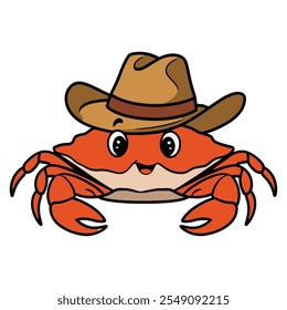 Cowboy Crab with Hat Cartoon Illustration