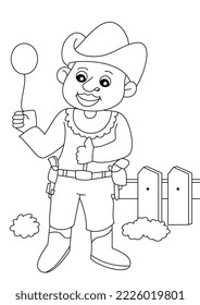 cowboy cute coloring page or book for kid vector