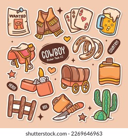 Cowboy Cute Doodle Vector Sticker Collection