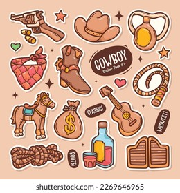 Cowboy Cute Doodle Vector Sticker Collection