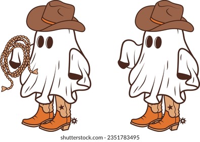 Cowboy cute ghost holding lasso rope, Halloween cowboy, Cowboy ghost, Halloween t shirt design.