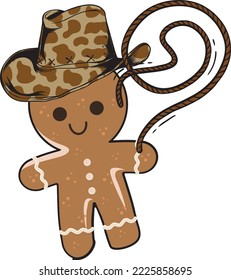 Cowboy Cute Gingerbread Christmas Vector