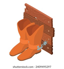 Cowboy cymbol icon isometric vector. Traditional brown cowboy boot with spur. Wild west, western
