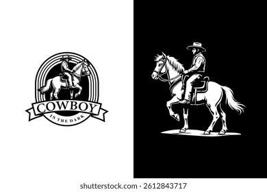 cowboy in the dark logo design silhouette vector art	