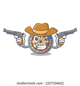 Cowboy dartboard stuck to the cartoon wall