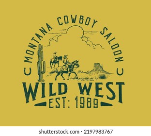 diseño vintage del desierto de cowboy con tipografía occidental