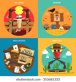 Cowboy design concept set with wild west flat icons isolated vector illustration