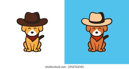 Ilustración linda del diseño de la historieta del Vector del logotipo del perro de vaquero aislada