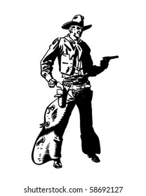 Cowboy Drawing Pistol - Retro Clip Art