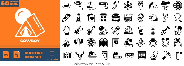 Cowboy Duotone Editable Icons set. Vector illustration in modern thin duotone style of cowboy icons: hat, west, boot, etc
