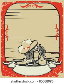 Cowboy elements.Red background with grunge elements decoration .Retro image for text