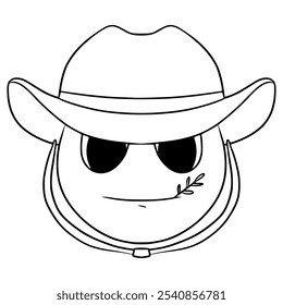 cowboy emoji illustration hand drawn outline vector