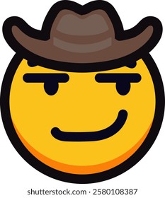 Cowboy emoji with a mischievous smile wearing a brown hat.