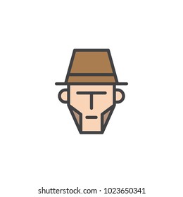 Cowboy face filled outline icon, line vector sign, linear colorful pictogram isolated on white. Man in hat symbol, logo illustration. Pixel perfect vector graphics