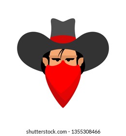 Cowboy face isolated. Wild west guy portrait. Western head
