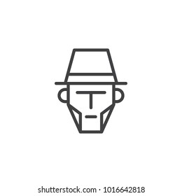 Cowboy face line icon, outline vector sign, linear style pictogram isolated on white. Man in hat Symbol, logo illustration. Editable stroke