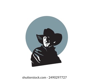 LOGO DE LA CARA DEL VAQUERO, silueta del gran hombre usa Ilustraciones vectoriales de sombrero grandes