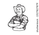 Cowboy face. Oldman Portrait. Digital Sketch Hand Drawing Vector. Illustration.