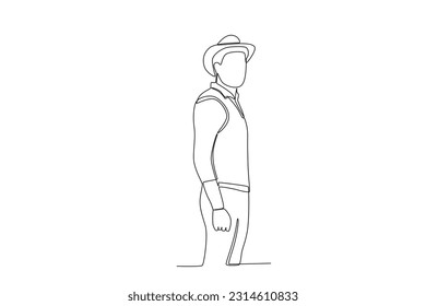 A cowboy facing sideways. Cowboy one-line drawing