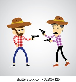 Cowboy fighting vector cartoon 
