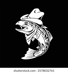 cowboy fish tattoo vector design