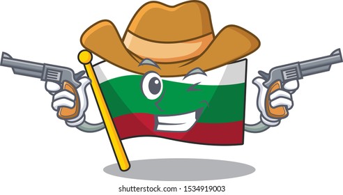 Cowboy flag bulgarian hoisted on cartoon pole