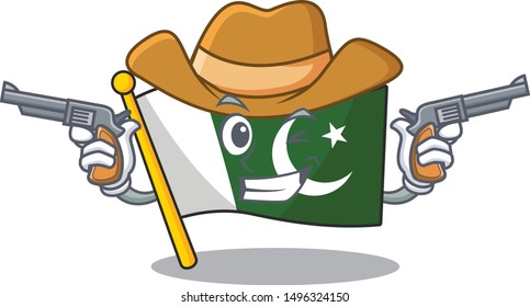 Cowboy flag pakistan cartoon hoisted on pole