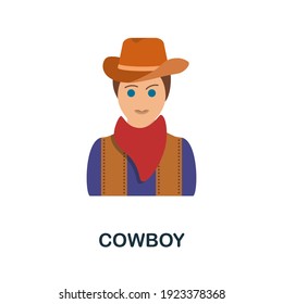 Cowboy flat icon. Color simple element from wild west collection. Creative Cowboy icon for web design, templates, infographics and more