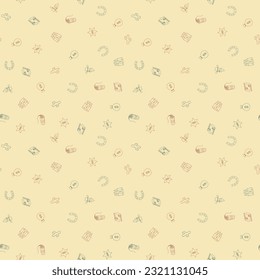 Cowboy freehand drawings seamless pattern. Wild west pattern in doodle style. Hand drawn elements doodles design for wallpapers, wrapping, textile prints, backgrounds. Vector illustration.