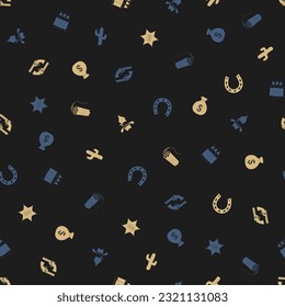 Cowboy freehand drawings seamless pattern. Wild west pattern in doodle style. Hand drawn elements doodles design for wallpapers, wrapping, textile prints, backgrounds. Vector illustration.