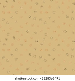 Cowboy freehand drawings seamless pattern. Wild west pattern in doodle style. Hand drawn elements doodles design for wallpapers, wrapping, textile prints, backgrounds. Vector illustration.