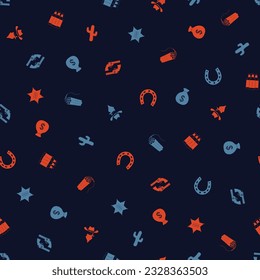 Dibujos a mano alzada de vaquero sin fisuras. Patrón del oeste salvaje en estilo doodle. Diseño de doodles de elementos dibujados a mano para papeles pintados, envolturas, impresiones textiles, fondos. Ilustración vectorial.