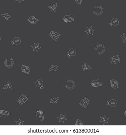 Cowboy freehand drawings seamless pattern. Wild west pattern in doodle style. Hand drawn elements doodles design for wallpapers, wrapping, textile prints, backgrounds. Vector illustration.