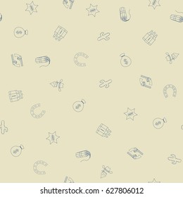 Cowboy freehand drawings seamless pattern. Wild west pattern in doodle style. Hand drawn elements doodles design for wallpapers, wrapping, textile prints, backgrounds. Vector illustration.