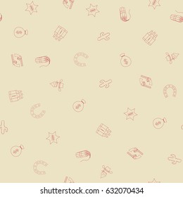 Cowboy freehand drawings seamless pattern. Wild west pattern in doodle style. Hand drawn elements doodles design for wallpapers, wrapping, textile prints, backgrounds. Vector illustration.
