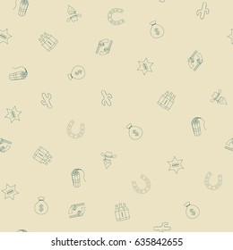 Cowboy freehand drawings seamless pattern. Wild west pattern in doodle style. Hand drawn elements doodles design for wallpapers, wrapping, textile prints, backgrounds. Vector illustration.
