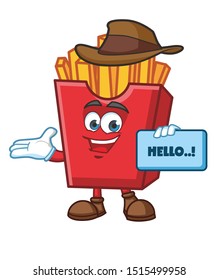 cowboy French fries cartoon mascot character design vector