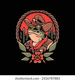 Cowboy Frosch Tattoo Illustration