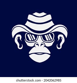 Cowboy funky monkey Line. Pop Art logo. Colorful design with dark background. Abstract vector illustration. Isolated black background for t-shirt, poster, clothing, merch, apparel, badge design