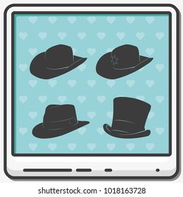 Cowboy and gentleman hats flat vector icon.