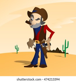 Cowboy getting ready to shoot in the desert