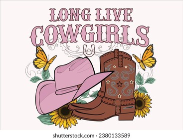 cowboy girl print design hand drawn